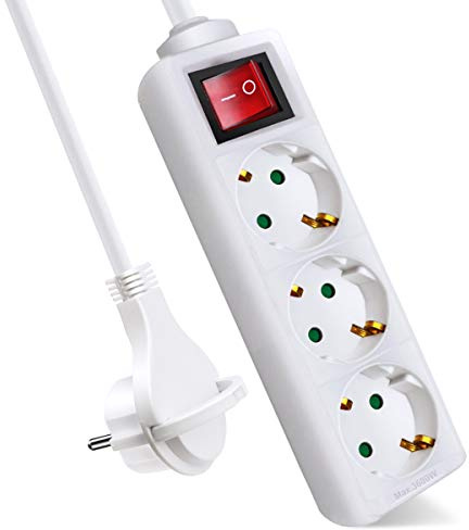 EXTRASTAR 3 Fach Flachstecker Steckdosenleiste mit Schalter, 3m Kabel