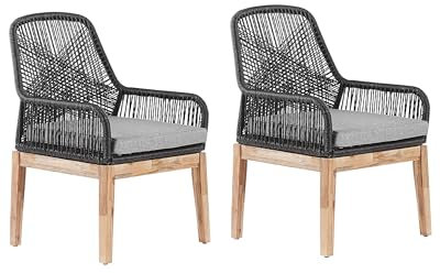 Beliani Moderne Gartenstühle aus Geflecht und Akazienholz 2er Set Schwarz Olbia