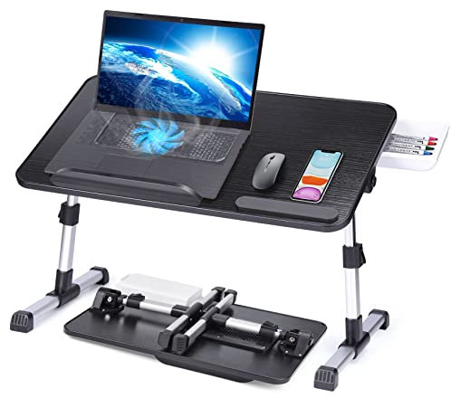 Slendor laptop skrivbord justerbart laptopstativ hopfällbart sängbord bärbart knäbord vikbart laptopstativ läs- och skrivhållare frukostbricka med låda och kylfläkt för säng soffa soffa golv