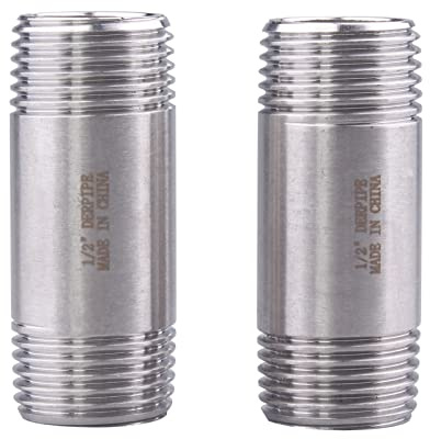 DERPIPE 1/2 X 1/2 NPT Male Nipple Fitting - Stainless Steel Threaded Long Coupling Pipe Fitting 2 Length (pack of 2)