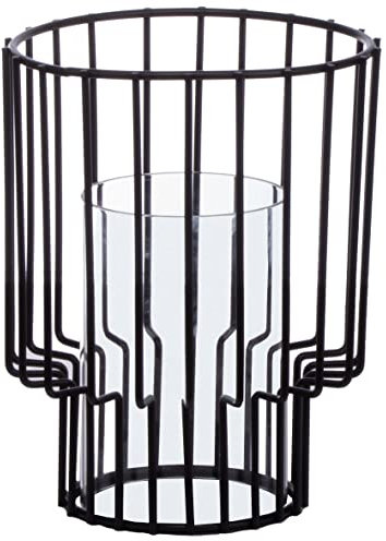 Brandsseller Windlicht mit Glaseinsatz | Ø14 x H18 cm | Kerzenständer | Indoor-Outdoor | Metall Vintage | Gitter Design | Schwarz