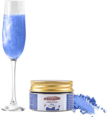 E-Kongton Blauer Essbarer Glanzstaub: 7 G Essbarer Glitzer FüR GeträNke, Fondant, Kuchendekoration, Kekse, Schokolade Und Mehr, Essbares Metallic-Pulver, Vegan und Glutenfrei