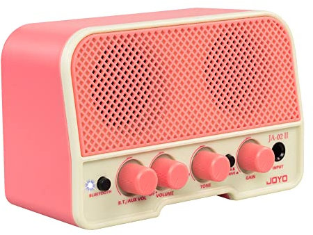 JOYO Mini Practice Guitar Amp Combo 5W Rechargeable Small Guitar Amplifier with Two Channels Bluetooth Headphone Jack(JA-02 II Pink)