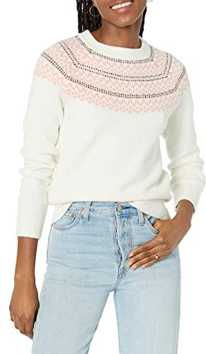 Amazon Essentials damtröja med mjuk touch rund hals, elfenbensrosa Fair Isle tryck, XX-Large