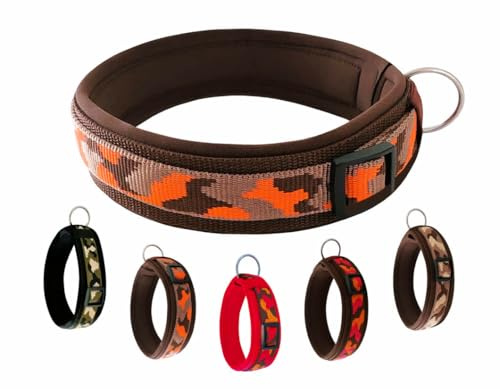 BUDDYPACK-Hundehalsband Extra-Breit & Weich mit Neopren-Polster für Kleine und Große Hunde (Orange-Braun, M)
