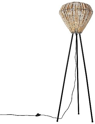 Qazqa - Orientalisch Orientalische Stehlampe beige mit Perlen - Moti I Wohnzimmer I Schlafzimmer - Holz Rund - LED geeignet E27