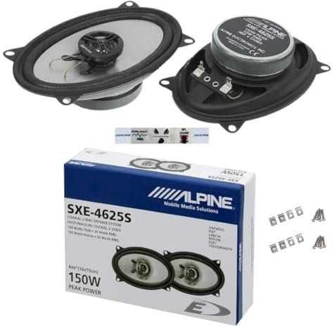 Kit Set para Alpine SXE-4625S 2 Altavoces coaxiales de 2 vías 4 x 6 10 x 15 cm 100x150 mm 20 vatios rms y 150 vatios máx para Coche, por par + 5 Pegatinas + Tornillos de instalación incluidos