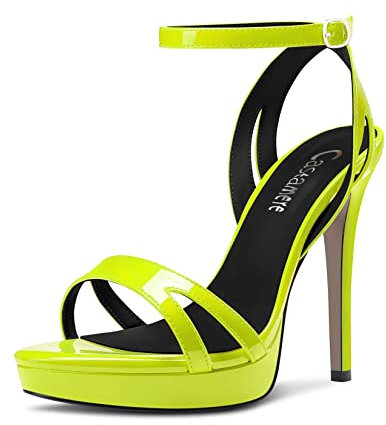 Castamere Mujer Aguja Alto High Plataforma Heel Abierta Punta Correa Tobillo Sandalias de Boda Baile 12 CM Heels Verde Lima 38 EU