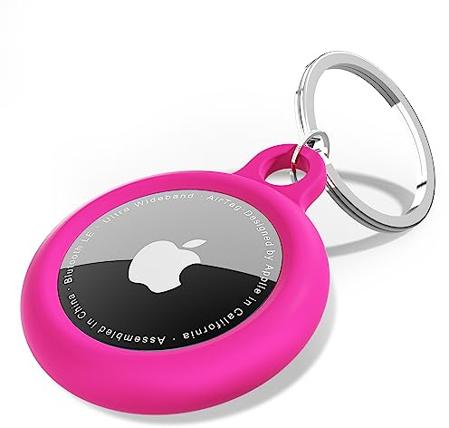 Oakxco für Airtag Schlüsselanhänger, Airtag Hülle Silikon Wasserdicht, Kleines und süßes tragbares Zubehör, hundehalsband, fahrrad, katzenhalsband, geldbeutel, Kompatibel mit Apple Airtag, Neon Pink