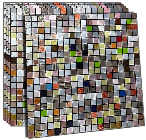 XUANINY 5-Sheet Peel and Stick Metal Backsplash Tiles, Self Adhesive Aluminum 3D Wall Sticker, Wall Panels for Kitchen Bathroom, Bedroom, Living Room(11.81x11.81) (Mixed Color, 5)