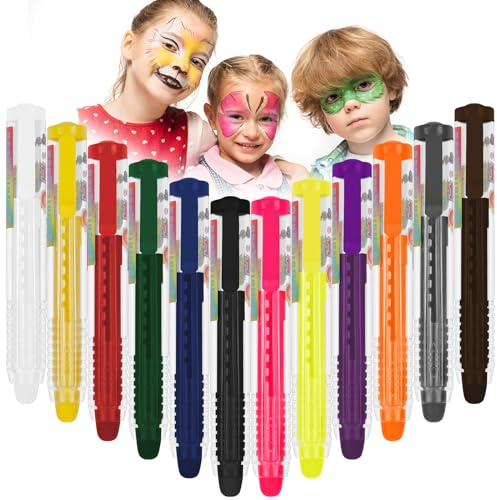 AOOWU Halloween Kinderschminke Set, Halloween Schminke, 12 Farben Face Paint Body Paint, Schminkstifte Bodypainting, Körperfarbe für Halloween Karneval Make-up Fasching