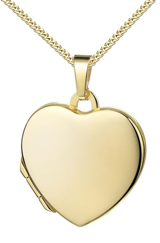 JEVELION Goldmedaillon Kleines Medaillon Herz 585 Gold 14 Karat Herz-Amulett für 2 Bilder zum Öffnen für Damen mit Halskette und Schmuck-Etui Mit Kette 925 Silber vergoldet - Kettenlänge 45 cm.