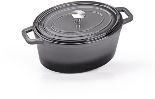 Berndes Bräter B.iron 6L mit Deckel - 31x24 cm - Gusseisen mit Emaillebeschichtung - Kochtopf zum Schmoren und Braten - Induktionsgeeignet - für alle Herdarten - Schwarz/Grau