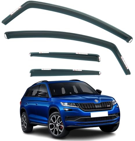 AirFlux Set mit 4 Windabweisern, kompatibel mit Skoda Kodiaq 5-Türer SUV 2017-2023, klassisch, dunkles Rauchgrau getönt, selbstklebend, Geländewagen