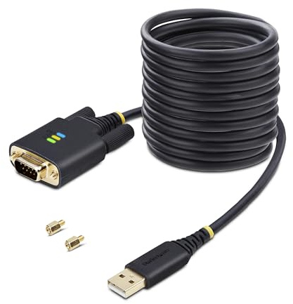 StarTech 10ft (3m) USB to Serial Adapter Cable, COM Retention, FTDI IC, USB-A to DB9 RS232, LED Indicators, Interchangeable DB9 Screws Nuts