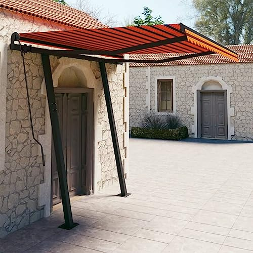 Sichtschutz Balkon Überdachung haustür Haustürüberdachungen Gelenkarmmarkise Automatisch mit Pfosten 3x2,5 m Orange BraunGeeignet für Haustür,Balkon, Pavillion