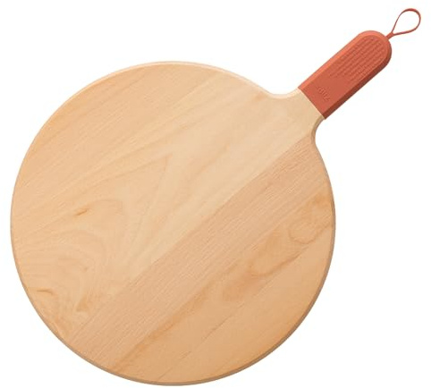 ZiiPa • Planche à Pizza SORA Ø31 cm • Bois de Hêtre Premium • Poignée Silicone Colorée • Design Chic et Résistant (Terracotta)