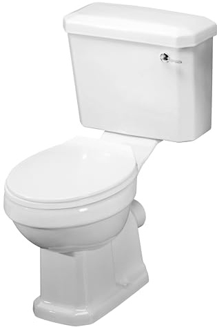 Balterley Close Coupled Toilet with Cistern & Soft Close Seat, Bathroom Toilet Cistern with Round Seat Pan & Dual Flush, WC Toilets for Bathrooms & Cloakroom - 470mm x 690mm x 820mm (White)