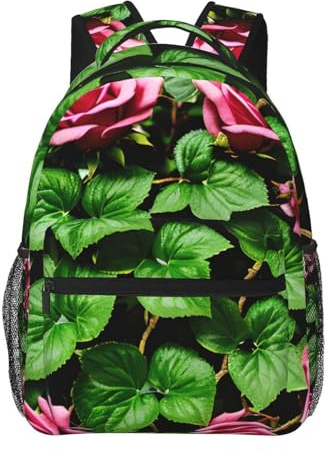 YQxwJL Sac à dos léger pour ordinateur portable - Motif floral rose lierre avec feuilles - Pour homme et femme, Fleur Rose Lierre Avec Feuilles Printemps, One Size