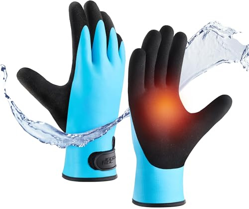 COOLJOB Wasserdichte Winter-Arbeitshandschuhe für Herren & Damen, Touchscreen-Thermohandschuhe mit Latex-Beschichtung, Warme Gartenhandschuhe für Skifahren, Outdoor-Arbeit (1 Paar, Blau, Größe S)