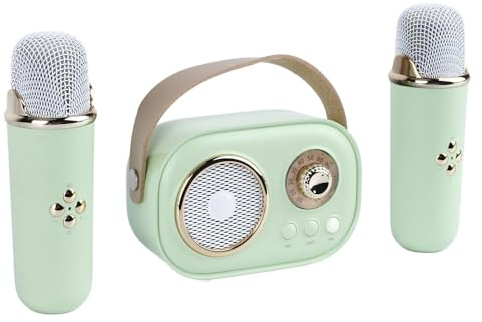 Karaoke-Maschine für Kinder und Erwachsene, Tragbarer Bluetooth-Lautsprecher mit 2 Kabellosen Mikrofonen, Eingebauter Wiederaufladbarer für Zuhause, Party, Geburtstag