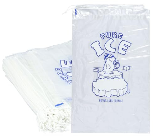 RHAIQBVC 100Pcs Plastic Ice Bag, 8 lb Clear Ice Storage Bags with Drawstring, Reusable Ice Cube Bags,Portable Ice Storage Bags for Freezers,Multipurpose Ice Bags for Camping Pool Party Anniversary