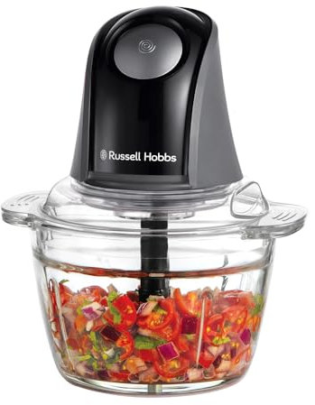 Russell Hobbs Picadora de Alimentos, para verduras, fruta, carne, ajo, cebolla, cuenco de 1 l, apto lavavajillas, 2 velocidades, cuchillas de acero inoxidable, 350 W max, Desire Matte Charcoal 27130