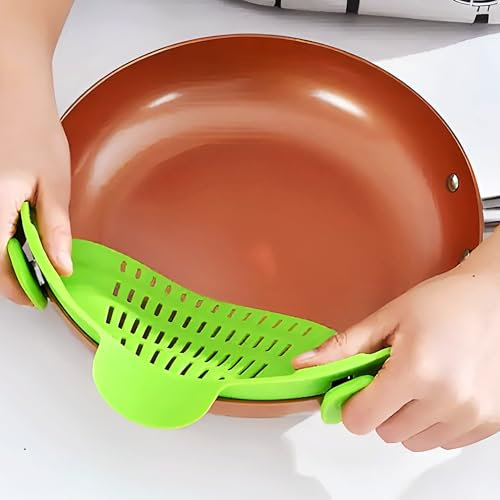 Bricoloco Escurridor de pasta y verduras de silicona plegable con pinza de agarre a la olla | Colador de cocina para escurrir alimentos (2)