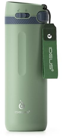 Ideus Reisebecher 500ml (17oz), Edelstahl Doppelwandig Isolierbecher, Leichtgewicht Thermobecher to Go, Kaffebecher mit Tragegriff BPA-Frei auslaufsicher (Gruen)
