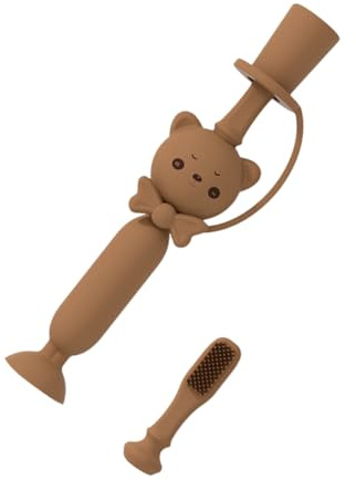 Beavorty Silikon-zahnbürste für Junge Mädchen mit Cartoon-bär-motiv Manuelle Babyzahnbürste für Mundpflege und Zahnputzen Inklusive Beißring für Zahnfleischberuhigung Farbe Zufällige Farbe
