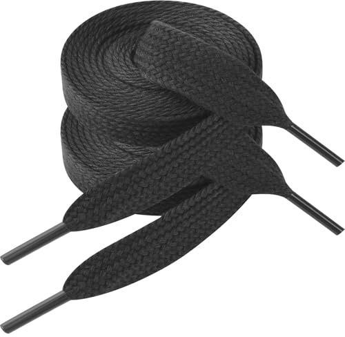 Vicloon 1 Pair Flat Trainers Shoelace, 15 MM Wide Replacement Sneaker Laces, Durable Sports Running Shoelaces, Sports & Casual Shoelaces for Kids, Men & Women (Black-100CM)