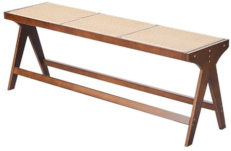 DYUNCZ Rattan-küchenbank, Holzbank Flur, Sitzbank, Holz-Essbank mit Handgeflochtenem Rattan-Sitz, Bauernbank, Holzbank for Schlafzimmer, Bettbank, for Schlafzimmer, Esszimmer(123.5cm/48.5)
