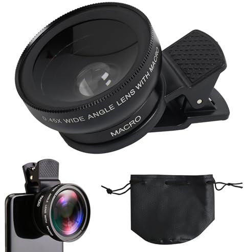 Kasoud Phone Camera Lens, Phone Camera Lens for Phone, Mobile Phone&Camera Lens Kit, Clip-On iPhone Lens, Universal Phone Cameras Lens Kit (Black) (2 in 1)