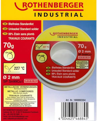 sopomarkt24 Standardlot bleifrei 70g Ø 2mm Lötzinn Weichlot für Weißblech, Messing, Kupfer – Universallot SP Sn99Cu1, Schmelztemperatur 227°C, nicht geeignet für Edelstahl/Aluminium