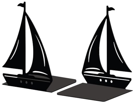 Peacoblue Buchstützen Metall,Segelboot Buchstütze Dekorativ für Bücher | 1 Paar 5.3x4.3x7.1 schwere Gusseisen Buchhalter, Stabile Buchstopper für Bücherregal, Schreibtisch, Büro und Wohnraum