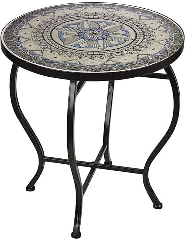 URBNLIVING Table d'appoint ronde en mosaïque de 40 cm – Table basse d'intérieur et d'extérieur pour jardin, terrasse, balcon ou salon – Dessus en carrelage fabriqué à la main, cadre en métal durable