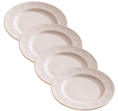 Darthome Set of 4 White Daisy Dinner Plates 27cm Ceramic Round Summer Flower Kitchen Tableware