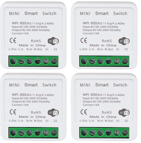 Agwuoetr Interruptor de Luz Inteligente WiFi de 4 Piezas, Control de AplicacióN Remota, Control de Voz, Modo DIY, FuncióN de Temporizador, Control LAN, 2 VíAs 16 A