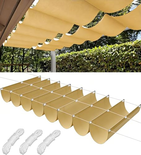 Retráctil Ondulada Toldo Vela 2x5m Toldos Exterior Terraza Impermeable Rectangular Toldo Vela de Sombra con Ojales y Cuerdas 95% Protección UV para Exterior Patio jardín Arena