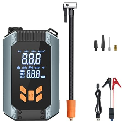 Floweringbeter Arrancador de batería de bomba de aire para coche, 7200 A, 150 PSI, pantalla LCD para neumáticos de coche, motocicletas, bicicletas, pelotas