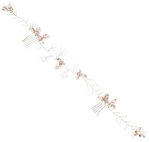 DEARMAMY Twist Haarschmuck Hochzeit Braut Haarkamm Haarteil Haarkamm Für Braut Blumen Braut Stirnband Gebogene Dekorationen Schleier Brautstil Braut Haarspangen Gast Roségold Kunststoff