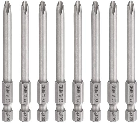 sourcing map Lot de 8 embouts de tournevis cruciformes PH2 avec tige hexagonale de 75 mm de long et tige de 0,5 cm de long, tournevis industriel en acier S2 pour outils électriques, gris