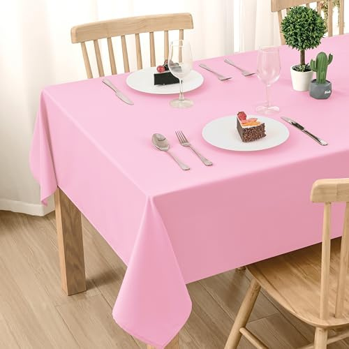 DWCN Rosa Tischdecke Outdoor Wetterfest 135x180cm Fleckschutz Abwaschbar | Wasserabweisend Schmutzabweisend Abwischbare Wasserdicht Tischtuch für Esszimmer, Garten, Party, Hochzeiten oder Haushalt