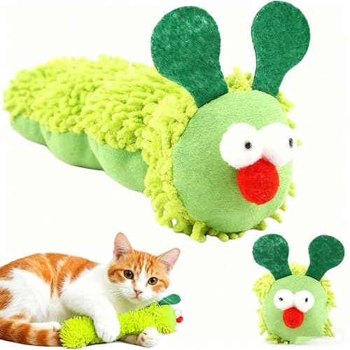 Tarqite Katzenminze Spielzeug, Plüsch Raupe Kissen mit Katzenminze | Interaktives Raupe Katzen Spielzeug, Catnip Toy, Grün Weiches Katzenkissen für Katzen Zahnpflege Katzen Necken