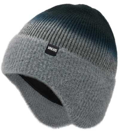 Wmcaps Wintermütze für Herren mit Ohrenklappen und Fleecefutter, Geschenk | Warme Thermostrickmütze mit weichem Kunstpelz, dehnbar, winddicht, für Spaziergänge, Radfahren und Arbeit, als Geschenk.
