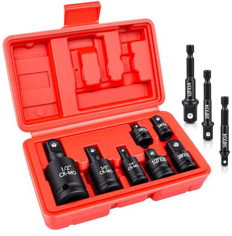 Impact Socket Adapter Set, 10-Piece 1/4 3/8 1/2 Drive Swivel Universal Joint Socket, Cr-Mo Steel, Drill Adapter and Reducer Set for Automotive Repair and DIY