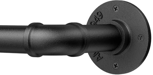 Abiglifty 90-344cm Black Curtain Poles, Metal Curtain Pole | 25mm Diameter Curtain Rods Extendable, Indoor/Outdoor Industrial Curtain Rails for Bedroom, Living room, Office,Stairwell.