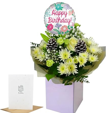 Vibrant White Rose and Gerbera Flower Bouquet - Green Chrysanthemum – Fresh Floral Arrangement (Birthday Gift)