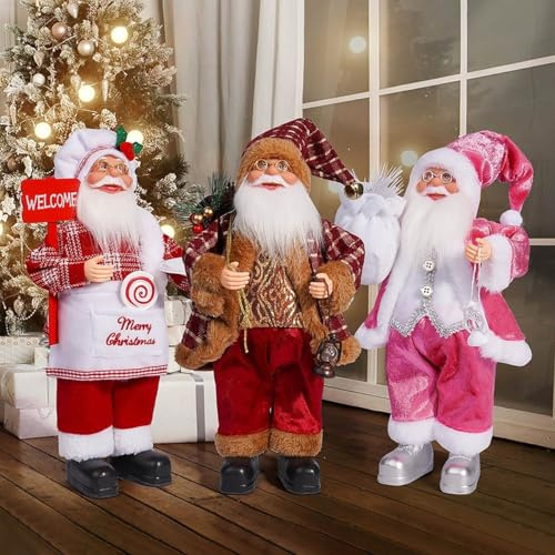 Figura realistica di Babbo Natale, 30,5 cm, in piedi, colore rosso, decorazione natalizia per camino, casa (A+B+I)