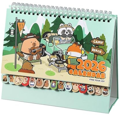 Calendario de Capybara | 2026 Calendario de Capybara de mesa | Planificador de escritorio de 12 meses, Para el hogar, amigos, escuela, aulas, oficina, apartamento, estudio de arte